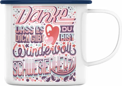 Produktbild von Trendation - Beste Schwester Emaille Tasse Geschenk von Schwester an Schwester Lieblingsschwester von Bruder Geschenkidee Spruch (Blau)