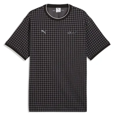 Produktbild von Porsche Motorsport T-Shirt Lifestyle Puma, Offizieller Fanartikel, Schwarz mit Hahnentritt-Allover, 100% Baumwolle