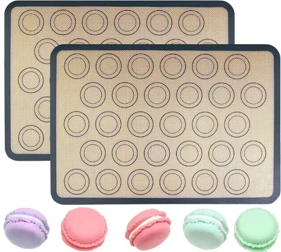 Produktbild von Silikon-Macaron-Backmatte – 2 Stück – 42 x 29,5 cm – Teigmatte – Antihaftmatte – Ofenmatte – Antihaft-Backmatten – Silikon-Macaron-Backblech – Schwarz