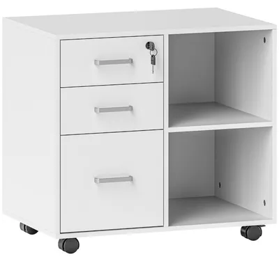 Produktbild von Bš¹ro-Aktenschrank mit 3 Schubladen, Rollen, Schloss und Schlš¹sseln, 60 x 40 x 56 cm, Wei?