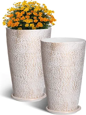 Produktbild von 2er-Set Blumentopf Übertopf Blumenkübel Pflanztopf mit Untersetzer 30x53cm