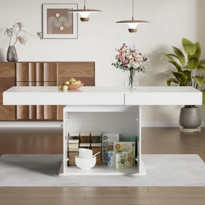 Obrázek produktu pro Rozkládací jídelní stůl s úložným prostorem, obdélníkový, bílý, rozměry 140/180 x 80 x 76 cm