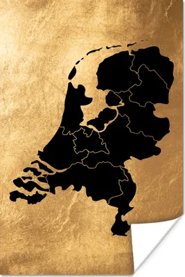 Produktbild von MuchoWow® Poster Karte Niederlande - Schwarz - Gold 40x60 cm - Plakate für die Wand - Poster Babyzimmer