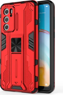 Produktbild von Huawei P40 Hülle, Dual Layer PC TPU Bumper Stoßfest Ständer Schutzhülle für Huawei P40 Rot