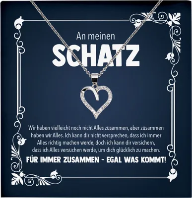 Produktbild von 22Feels Echt Silber Halskette - Schatz Frauen Geschenk Schmuck Set Hochzeitstag Valentinstag Ehefrau Freundin Jahrestag - Herz Anhänger, Karte