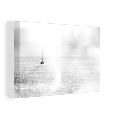 Produktbild von OneMillionCanvasses® - Leinwandbilder - 150x100 cm, Segelboot vor der Küste Schottlands - schwarz und weiß, Wandbilder Kunstdruck Wanddekoration