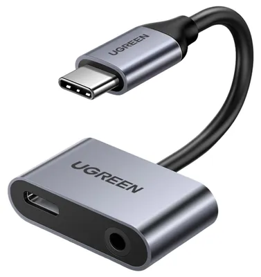 Obrázok produktu pre Ugreen Cm193 50596 Dvojportový audio adaptér Usb-C (samec) - Mini Jack 3,5 mm / Usb-C (samica) - sivý