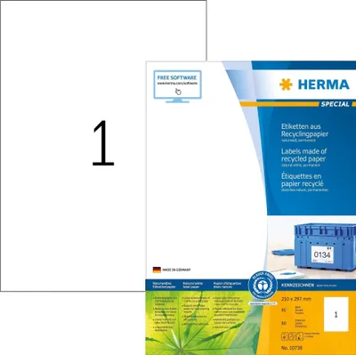 Produktbild von HERMA 10738, Weiß, Selbstklebendes Druckeretikett, Gestanztes Etikett, Papier, Laser/Inkjet, Permanent