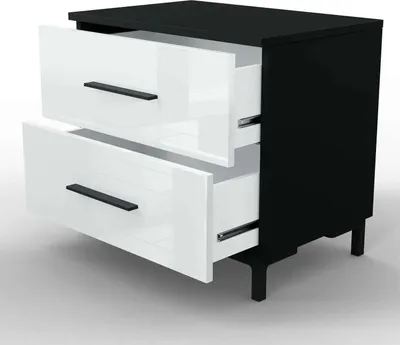 Immagine prodotto di Comodino LED cassetti lucidi Comodino Tavolino Comò Mobili; bianco-nero