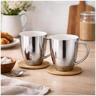 Produktbild von Becher Set silberfarben mit Henkel 250 ml Porzellan 2 Stück