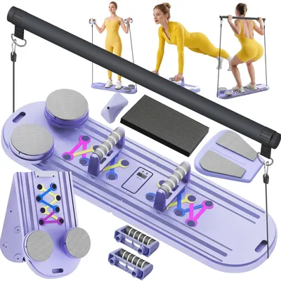 Produktbild von Pilates Reformer Board Set Pilates klappbar mit Widerstandsband, Bauchtrainer, Push-Up Griffen & Kniepolstern, Pilates Brett für Zuhause Core, Retoo