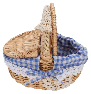 Productafbeelding van Omgoods- Picknickmand Riet - Deksel met Dubbele Opening - Opbergmand - Mand voor Kamperen - 25,5x18x25cm - Lichtgewicht 480g