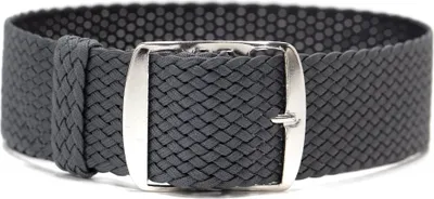 Produktbild von ClassicWatchStraps Perlon Uhrenarmband - Dunkelgrau, 16 mm, Silber gebürstet