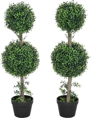 Zdjęcie produktu dla Fortuna Lai Sztuczna bukszpan, zestaw 2 sztuki, duże, 91,6 cm, sztuczne rośliny w doniczkach, sztuczna roślina, bukszpan jak prawdziwy, sztuczne drzewo z ochroną przed promieniowaniem UV, do salonu, ogrodu, balkonu