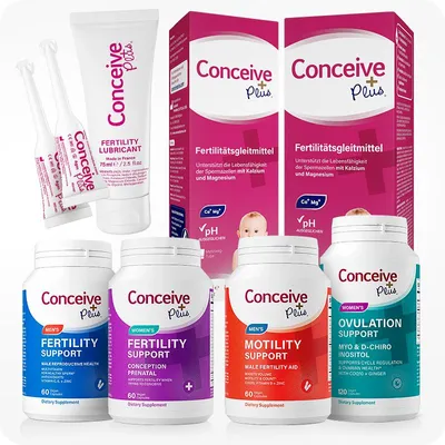 Zdjęcie produktu dla Conceive Plus Max Couples Fertility Bundle, Kompletny zestaw dla par z suplementami dla kobiet i mężczyzn oraz lubrykantem wspierającym płodność