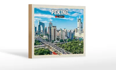 Produktbild von Holzschild Reise 18x12 cm Peking China Stadt Hochhäuser Skyline
