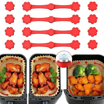 Produktbild von Magnete für Airfryer Backpapier, 12 Stück Magnetische Silikonschnallen für Heißluftfritteusen, Verhindert Verrutschen und Verbrennen