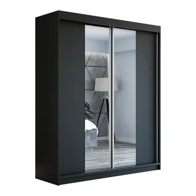 Produktbild von Schwebetürenschrank, 2-türig Schrank ELEGANZA 180 cm (mit Spiegel) Schwarz / schwarz / schwarz