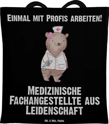 Produktbild von Mr. & Mrs. Panda Beutel Medizinische Fachangestellte Leidenschaft - Schwarz - Geschenk, Tasche, Tragetasche, Ausbildung, MFA, Beruf, Krankgeschrieben, Tote Bag, Spruch