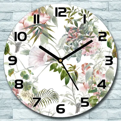 Produktbild von Wanduhr aus Glas Rund fi 30 Pastell zarte Blume Quarz Deko Wohnzimmer Büro