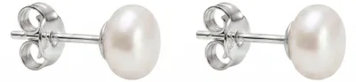Zdjęcie produktu dla Kolczyki sztyfty z białymi perłami - srebro 925, kształt guzika, rozmiar perły: 9.0-10.0 mm, stop: srebro