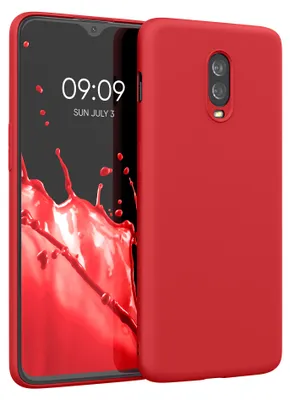 Zdjęcie produktu dla pokrowiec kwmobile kompatybilny z OnePlus 6T - gumowany silikonowy pokrowiec TPU na telefon komórkowy - pokrowiec ochronny do ładowania bezprzewodowego - etui w kolorze czerwonym