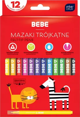 Zdjęcie produktu dla Interdruk Mazaki Trójkątne 12 Kolorów Bebe Intensywne Kolory Opakowanie