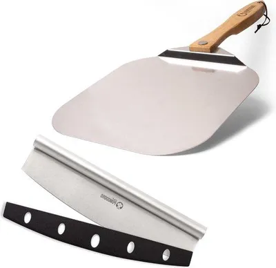 Image de Set d'accessoires pour pizza en aluminium 12 x 14 cm, manche en bois, acier inoxydable, 14 pouces