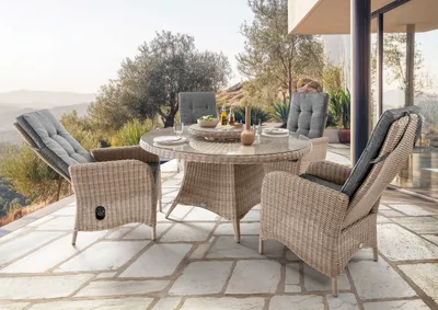 Produktbild von Destiny PALMA LUNA Sitzgruppe 4 HL+ Tisch Ø 150x75cm natur meliert