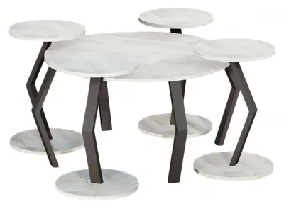 Image de Table de salle à manger en bois blanc au design moderne et tables d'appoint
