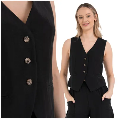 Productafbeelding van Damen vest - elegant vest, maat L - modieus zwart vest - verstelbare taille