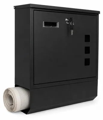 Productafbeelding van Relaxdays brievenbussen met vak voor kranten, afmetingen (hoogte x breedte x diepte): 41 x 35 x 12,5 cm, met zichtvenster, naamplaatje, 4 sleutels, zwart, AI-gegenereerde afbeelding