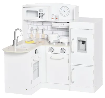 Productafbeelding van HOMCOM Kinderkooktoestel, speelkeuken met elektronische waterdispenser, oven, wit