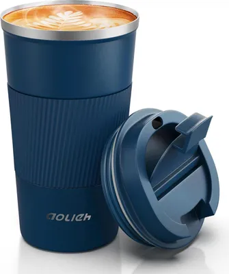 Image de Aolieh Gobelet thermique en acier inoxydable Travel Mug Mug à café anti-fuite 510ml bleu marine