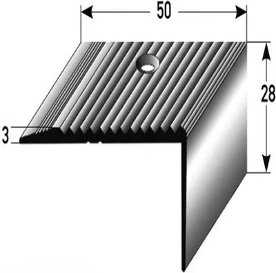 Produktbild von PROVISTON | Treppenkante | Aluminium eloxiert | Silber | Breite 50 mm | Höhe 28 mm | Länge 1000 mm | Gebohrt | Treppenkantenprofil | Treppenwinkel | Winkelprofil | Kombiwinkel | 1 Stück