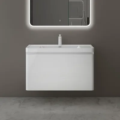 Produktbild von Mai & Mai Badmöbel-Set Waschbeckenunterschrank 90x48x50cm in Weiß mit Softclose Schubladen inkl. Mineralguss Waschbecken Ancona