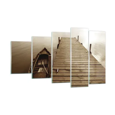 Produktbild von Bilder auf glas - 5 Teile - Brücke Boot Sepia - 100x60cm - Glasbilder - Wandbilder - Bilder - zum Aufhängen bereit - Wanddekoration aus Glas - Glas Bilder - Wandbild auf Glas - GEG100x60-4135