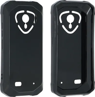 Two black phone cases are shown side-by-side against a white background.