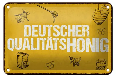 Produktbild von Blechschild Hinweis 12x18 cm Deutscher Qualitätshonig Honig Bienen Schild