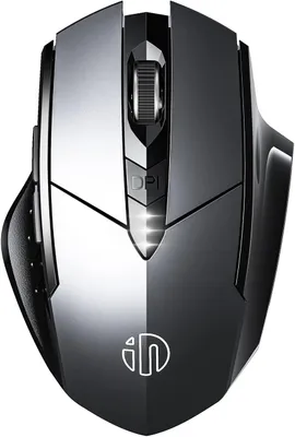 Imagen del producto de Ratón inalámbrico INPHIC M9, recargable, ergonómico, de 2.4G y conexión USB, compatible con portátiles, PC y Mac. Resolución de 2400 DPI, funcionamiento silencioso, indicador de batería y color negro