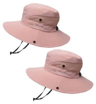 Produktbild von 2er-Pack Damen-Sonnenhüte mit UV-Schutz, faltbar, aus Netzgewebe, mit Öffnung für Pferdeschwanz, rosa