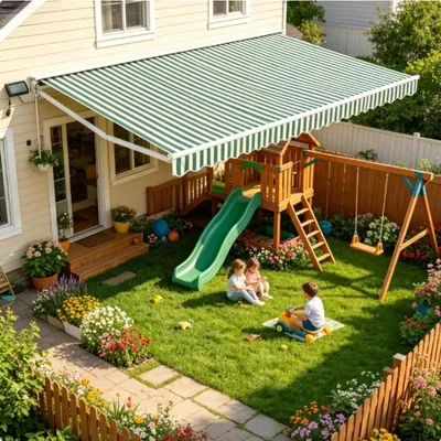 Produktbild von Markise - Manuelle ausziehbare Terrassenmarkise - 4 x 3 m - Oxfordstoff - Armeegrün