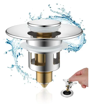 Immagine prodotto di Tappo per lavabo da 25-46 mm, in ottone, con sistema di chiusura a pressione e griglia integrata, colore argento