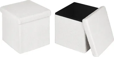 Produktbild von EUGAD 2x Sitzhocker mit Stauraum, Faltbar, Fußhocker, aus Teddyfleece, Weiß