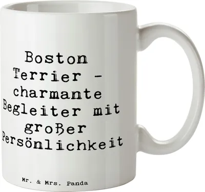 Produktbild von Mr. & Mrs. Panda Tasse Spruch Boston Terrier Begleiter - Weiß - Geschenk, intelligenter Hund, haferl, Hunderasse, Kaffeetasse, Hunderassen Vielfalt, anhänglicher, Hunde