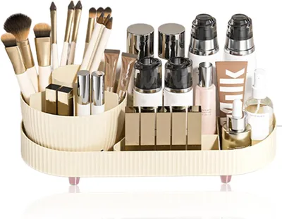 Produktbild von Drehbarer Make-up-Organizer, Kosmetikvitrine, Hautpflegehalter für den Schminktisch auf der Arbeitsplatte (ohne Deckel)
