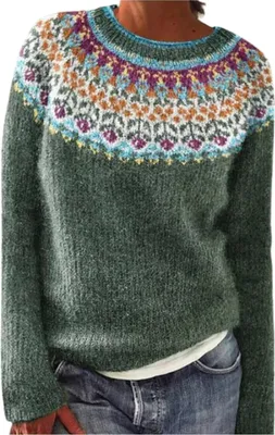 Produktbild von ASKSA Damen Pullover Elegant Rundhals Sweatshirt Casual Winterpullover mit Aufdruck Gestrickter Pullover Warme Bequem Langarm Mode Autumn Winter Oberteile,Gruen,L
