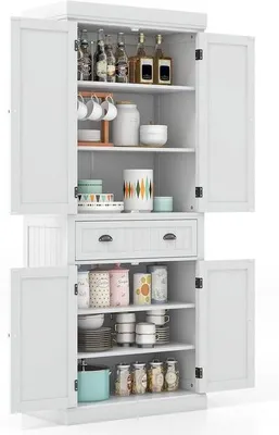 Produktbild von Famanu Küchenschrank mit 4 Türen und Schublade - Freistehendes Dressoir für Wohnzimmer und Küche