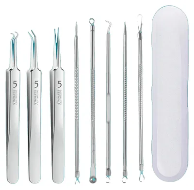 Obrázek produktu pro Sada nástrojů na odstranění akné, nerezová ocel, ergonomický design, 8 ks