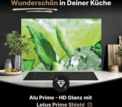 Produktbild von Spritzschutz Küchenrückwand aus Aluminiumverbund Glanz - 3mm - 60x50 cm  - Limette und Minzblätter mit Eis